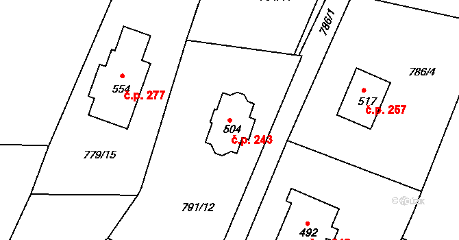 Jarcová 243 na parcele st. 504 v KÚ Jarcová, Katastrální mapa