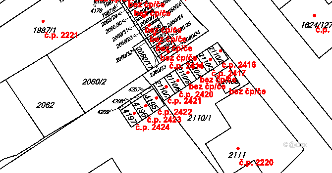 Mizerov 2421, Karviná na parcele st. 2110/7 v KÚ Karviná-město, Katastrální mapa