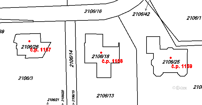 Liberec XIV-Ruprechtice 1158, Liberec na parcele st. 2106/18 v KÚ Ruprechtice, Katastrální mapa