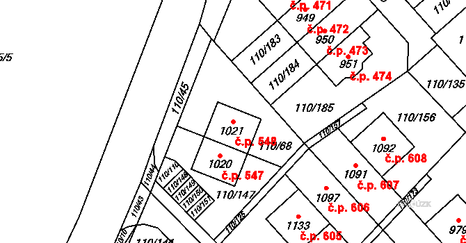 Dolní Jirčany 548, Psáry na parcele st. 1021 v KÚ Dolní Jirčany, Katastrální mapa