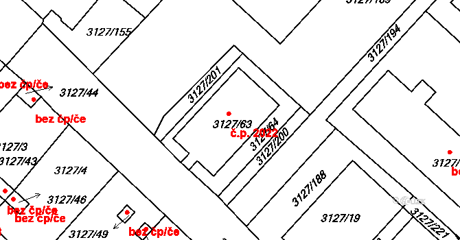 Pelhřimov 2022 na parcele st. 3127/63 v KÚ Pelhřimov, Katastrální mapa