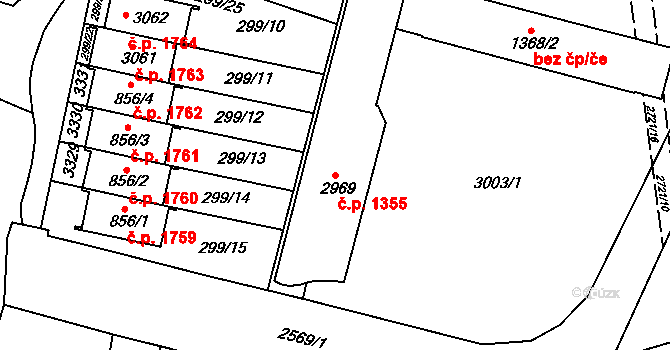 Nový Bydžov 1355 na parcele st. 2969 v KÚ Nový Bydžov, Katastrální mapa