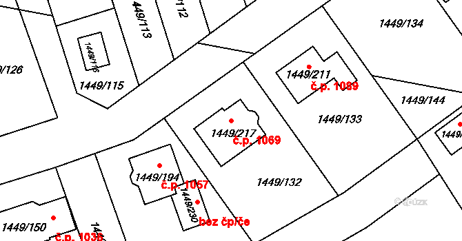 Pečky 1069 na parcele st. 1449/217 v KÚ Pečky, Katastrální mapa
