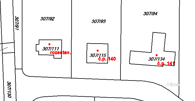 Chuderov 140 na parcele st. 307/115 v KÚ Chuderov, Katastrální mapa