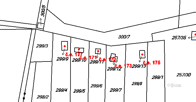 Žežice 172, Chuderov na parcele st. 299/11 v KÚ Žežice u Chuderova, Katastrální mapa