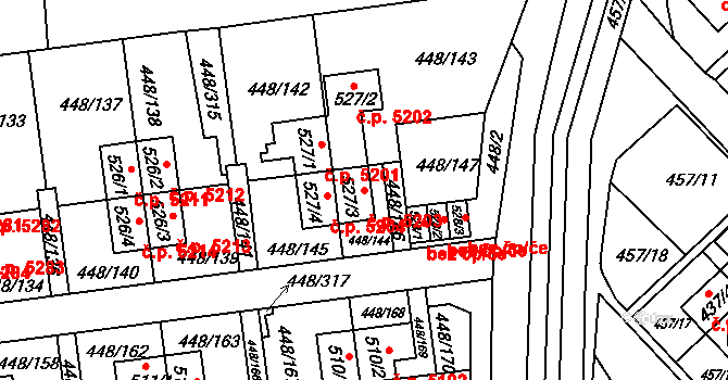 Otrokovice 5203 na parcele st. 527/3 v KÚ Otrokovice, Katastrální mapa