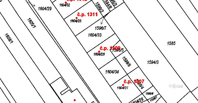 Rohatec 1309 na parcele st. 1604/26 v KÚ Rohatec, Katastrální mapa