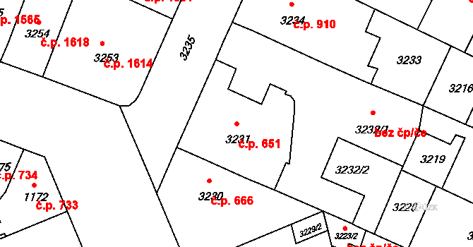 Předměstí 651, Litoměřice na parcele st. 3231 v KÚ Litoměřice, Katastrální mapa
