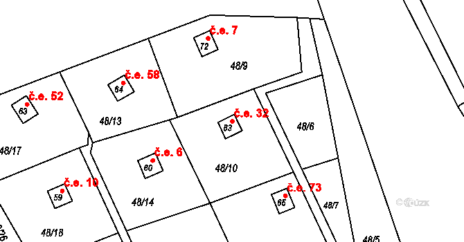 Lhotky 32, Kramolna na parcele st. 83 v KÚ Lhotky, Katastrální mapa