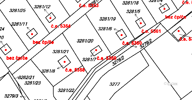 Pelhřimov 5359 na parcele st. 3281/7 v KÚ Pelhřimov, Katastrální mapa