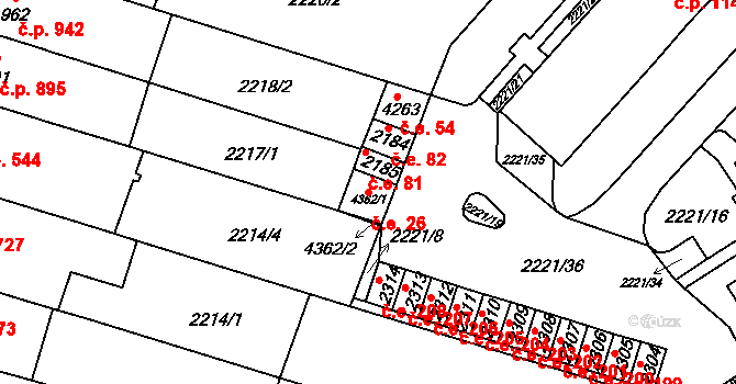 Kyjov 26 na parcele st. 4362/1 v KÚ Kyjov, Katastrální mapa