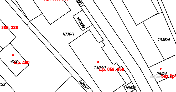 Votice 659,660 na parcele st. 1304/1 v KÚ Votice, Katastrální mapa