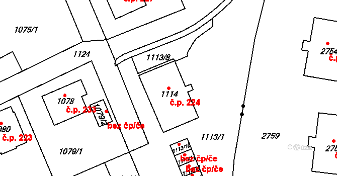 Žďár nad Sázavou 2 224, Žďár nad Sázavou na parcele st. 1114 v KÚ Zámek Žďár, Katastrální mapa