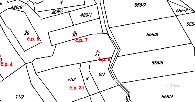 Divišov 6, Bystřice nad Pernštejnem na parcele st. 31 v KÚ Divišov, Katastrální mapa