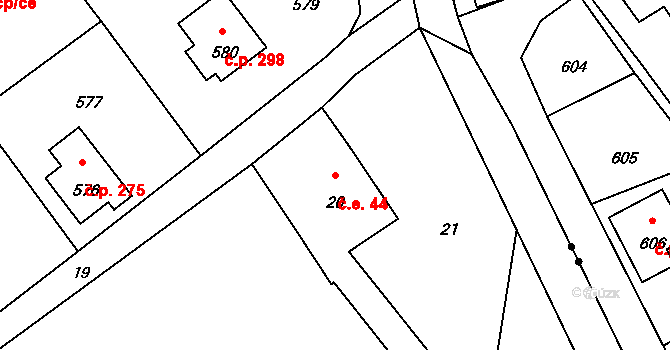 Horní Chřibská 44, Chřibská na parcele st. 20 v KÚ Horní Chřibská, Katastrální mapa