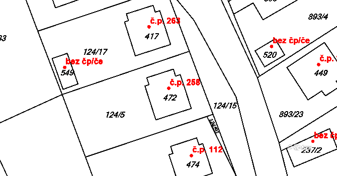 Provodov 258 na parcele st. 472 v KÚ Provodov na Moravě, Katastrální mapa