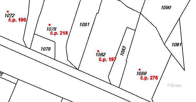 Želechovice nad Dřevnicí 197 na parcele st. 1082 v KÚ Želechovice nad Dřevnicí, Katastrální mapa