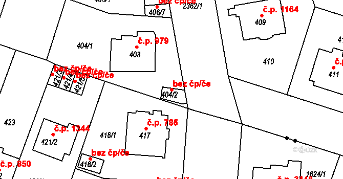 Teplice 42715466 na parcele st. 404/2 v KÚ Teplice-Trnovany, Katastrální mapa