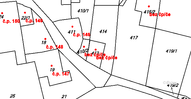 Bystřice nad Pernštejnem 43473466 na parcele st. 413 v KÚ Bystřice nad Pernštejnem, Katastrální mapa