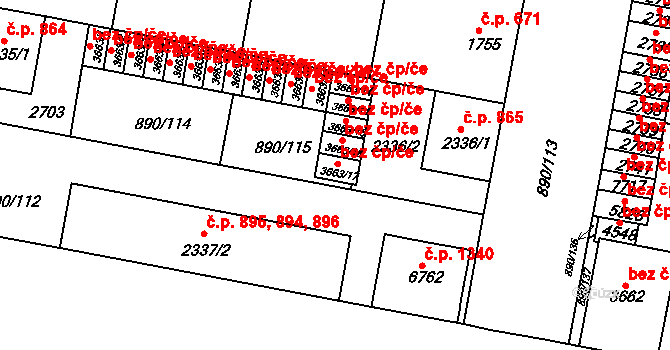 Třebíč 44138466 na parcele st. 3663/17 v KÚ Třebíč, Katastrální mapa