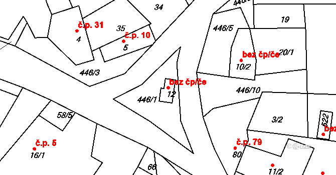 Kamenný Přívoz 45730466 na parcele st. 12 v KÚ Hostěradice, Katastrální mapa