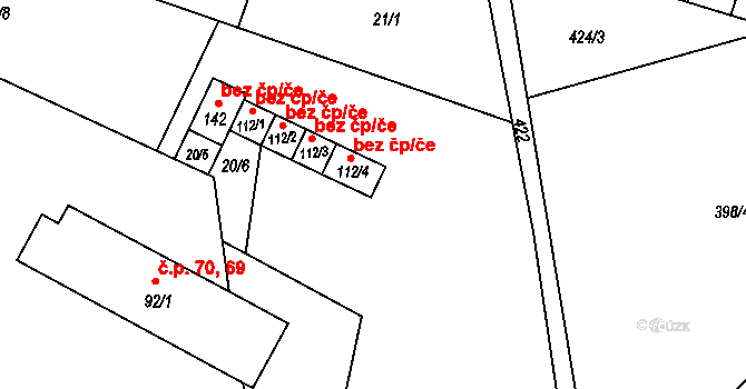Dubá 45938466 na parcele st. 112/4 v KÚ Dřevčice, Katastrální mapa