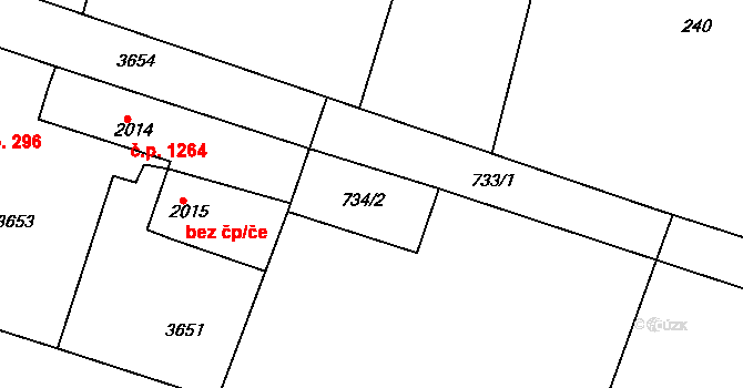 Tetčice 46042466 na parcele st. 734/2 v KÚ Tetčice, Katastrální mapa