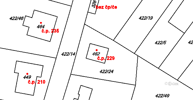 Smrkovice 229, Písek na parcele st. 462 v KÚ Smrkovice, Katastrální mapa