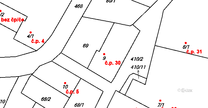 Chacholice 30, Chrast na parcele st. 9 v KÚ Chacholice, Katastrální mapa