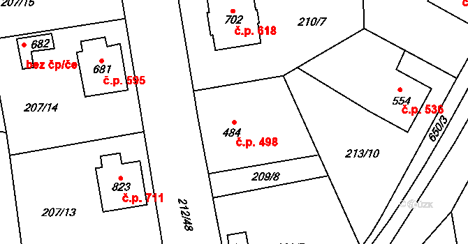 Slatiňany 498 na parcele st. 484 v KÚ Slatiňany, Katastrální mapa