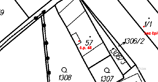 Maletice 48, Protivín na parcele st. 57 v KÚ Maletice, Katastrální mapa