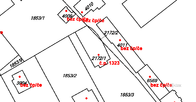 Budějovické Předměstí 1323, Písek na parcele st. 2172/1 v KÚ Písek, Katastrální mapa