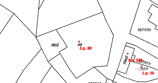 Čimelice 89 na parcele st. 69 v KÚ Čimelice, Katastrální mapa