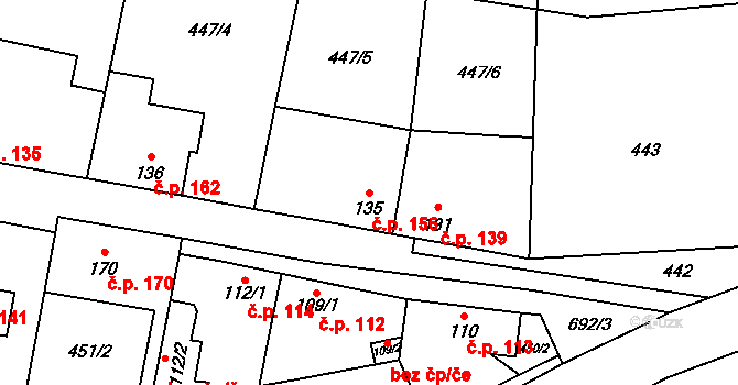 Dřetovice 156 na parcele st. 135 v KÚ Dřetovice, Katastrální mapa
