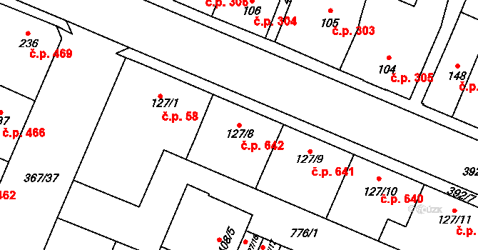 Kralupy nad Vltavou 642 na parcele st. 127/8 v KÚ Lobeč, Katastrální mapa
