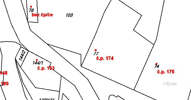 Čisovice 174 na parcele st. 77 v KÚ Čisovice, Katastrální mapa