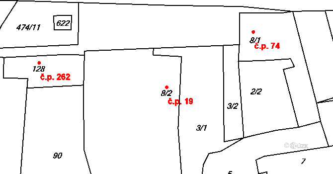 Rudná 19 na parcele st. 8/2 v KÚ Dušníky u Rudné, Katastrální mapa