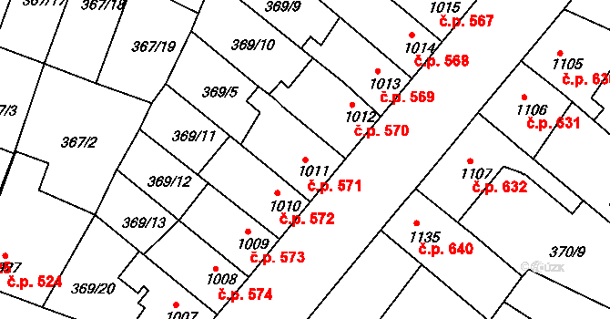 Sušice II 571, Sušice na parcele st. 1011 v KÚ Sušice nad Otavou, Katastrální mapa