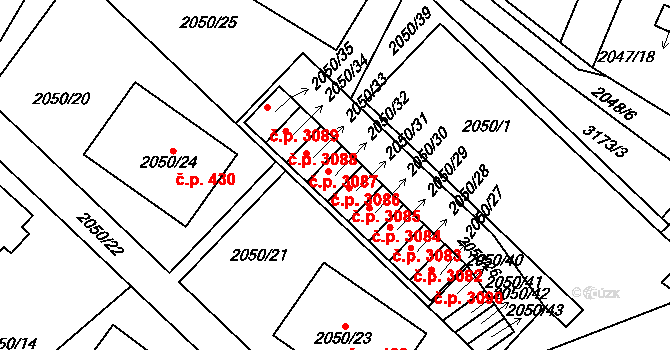 Strkov 3086, Planá nad Lužnicí na parcele st. 2050/32 v KÚ Planá nad Lužnicí, Katastrální mapa