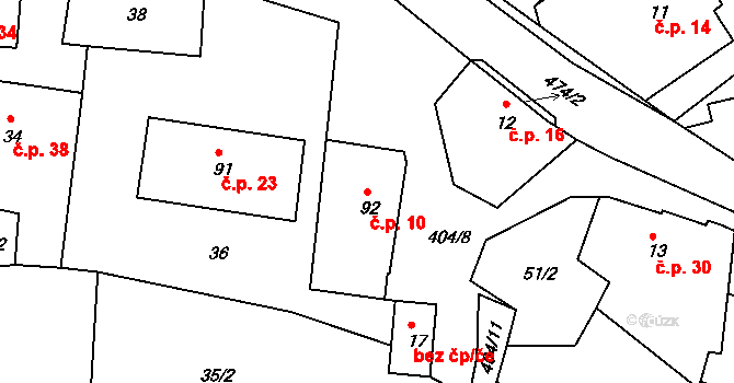 Jizbice 10, Náchod na parcele st. 92 v KÚ Jizbice u Náchoda, Katastrální mapa