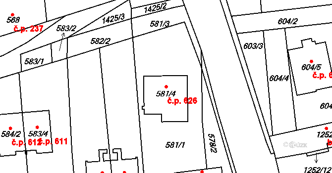 Vejprnice 626 na parcele st. 581/4 v KÚ Vejprnice, Katastrální mapa