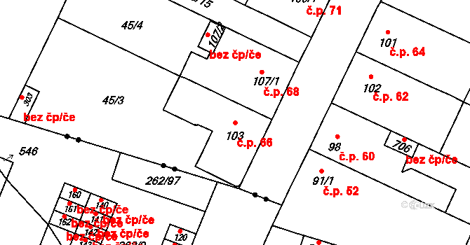 Nové Jesenčany 66, Pardubice na parcele st. 103 v KÚ Nové Jesenčany, Katastrální mapa
