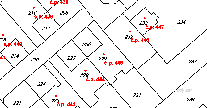 Jedovnice 445 na parcele st. 229 v KÚ Jedovnice, Katastrální mapa