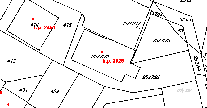 Záběhlice 3329, Praha na parcele st. 2527/73 v KÚ Záběhlice, Katastrální mapa