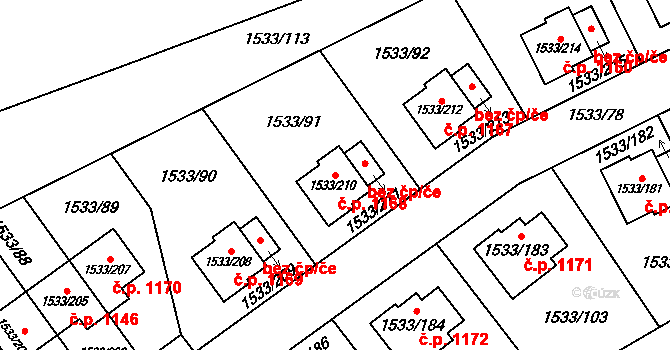 Řeporyje 1168, Praha na parcele st. 1533/210 v KÚ Řeporyje, Katastrální mapa