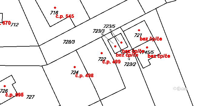 Loštice 499 na parcele st. 722 v KÚ Loštice, Katastrální mapa