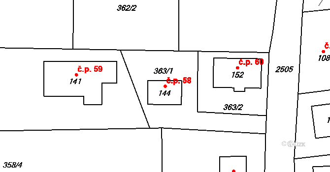 Trocnov 58, Borovany na parcele st. 144 v KÚ Trocnov, Katastrální mapa