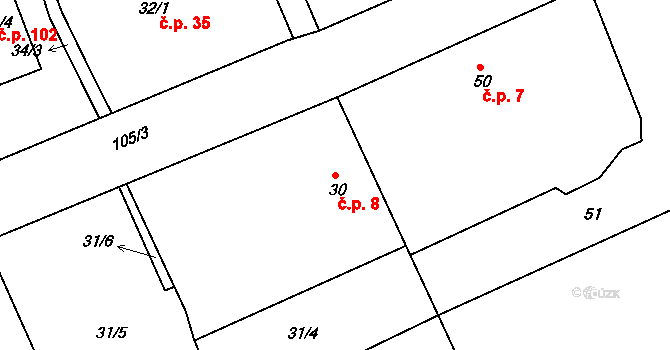 Prchalov 8, Příbor na parcele st. 30 v KÚ Prchalov, Katastrální mapa