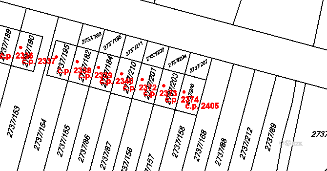 Benešov 2374 na parcele st. 2737/203 v KÚ Benešov u Prahy, Katastrální mapa