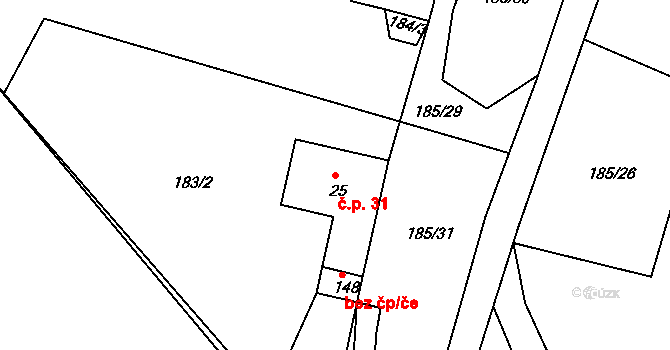 Třebanice 31, Lhenice na parcele st. 25 v KÚ Třebanice, Katastrální mapa